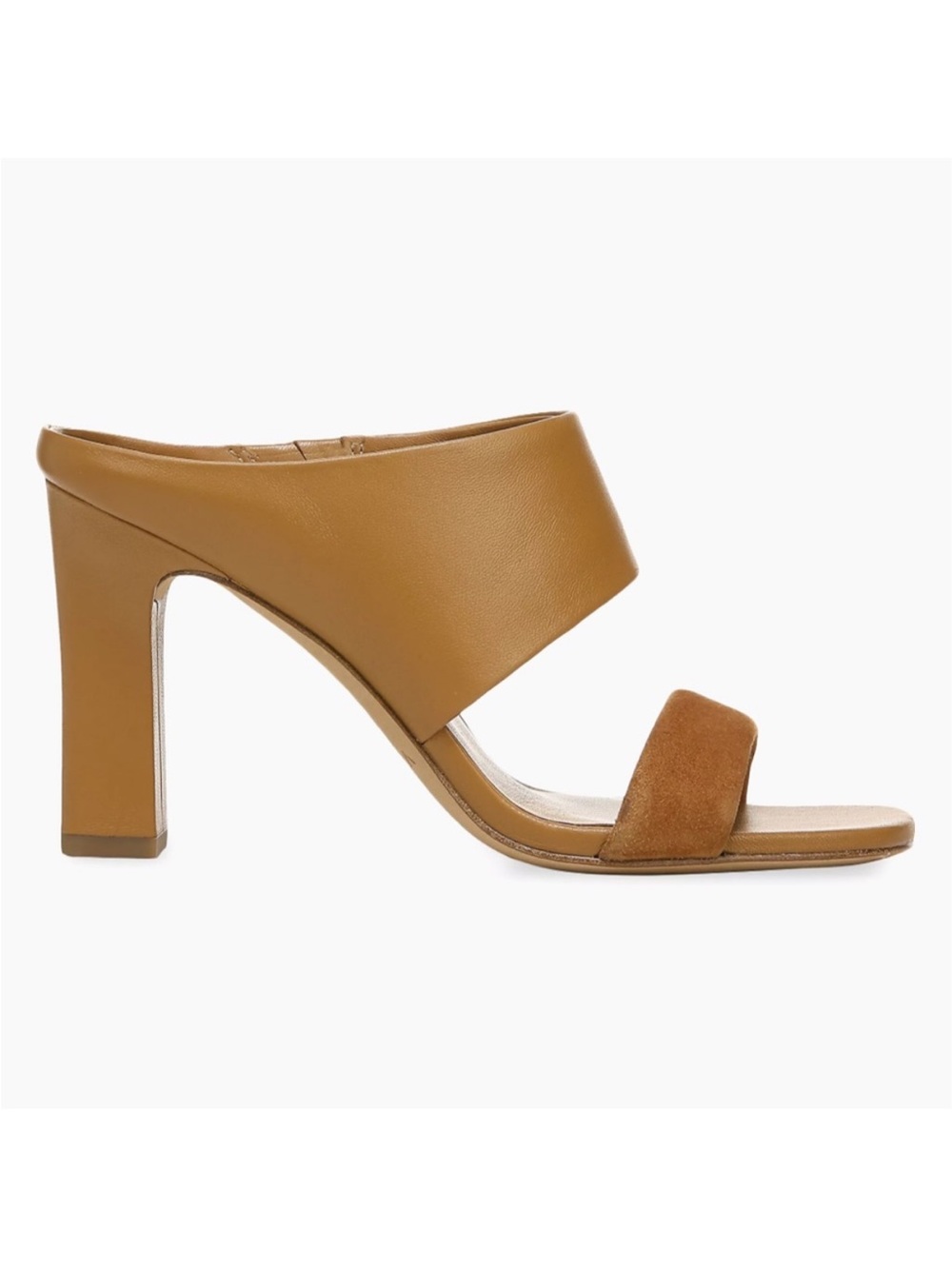 Vince "Quinn" Brown Tan Suede Leather High Block Heel Mule Sandals - Picture 4 of 15
